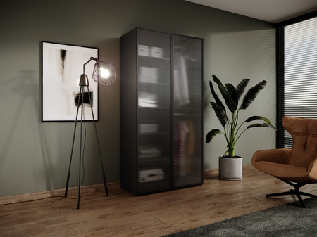 Zweitüriger Schrank Zen in Schwarz + geriffeltes Glas