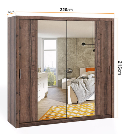 Schiebetürenschrank Tamiza 220 cm mit Spiegel Eiche Monastery