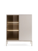Vitrine Lagos 126 cm hoch, 2-teilig, mit Metallfüßen in Kaschmir + LED