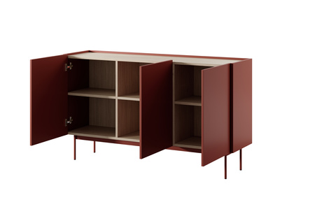 Kommode Lumo K144cm Dreitürig in Rot mit Metallbeinen