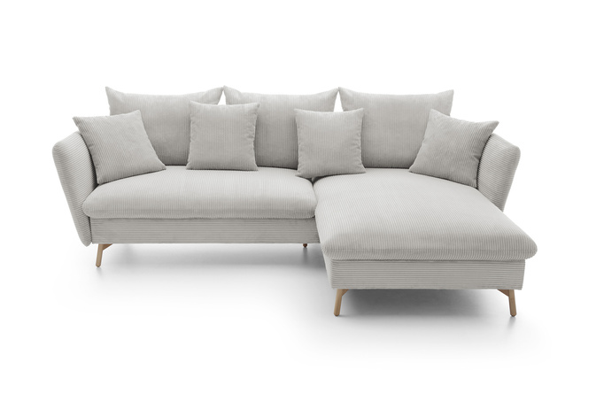 Ecksofa MORRE rechts dicker Cord Poso 100 creme Schlaffunktion Skandi-Stil