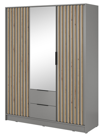 Kleiderschrank Stilo in Grau, dreitürig, mit Spiegel und Lamellen an der Vorderseite