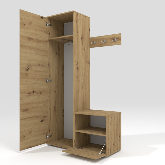 Garderoben-Set Nela I in Eiche Artisan und Stoff Trinity 16