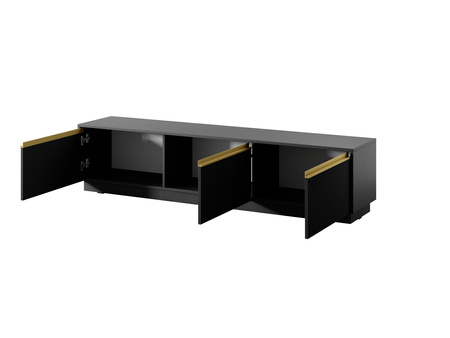 Loren TV-Schrank 180 cm in Schwarz mit drei Türen und geriffelten Fronten