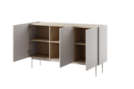 Kommode Lumo K144cm Dreitürig in Kaschmirfarbe mit Metallbeinen