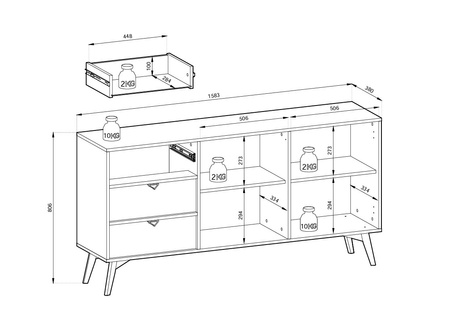 Kommode Silva KSZD-158 in Eukalyptus + Scandi-Fischgrätmuster