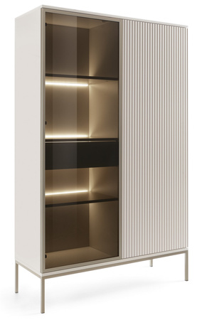 Vitrine Lagos 166 cm hoch, 2D1SZ mit Metallfüßen in Kaschmir + LED