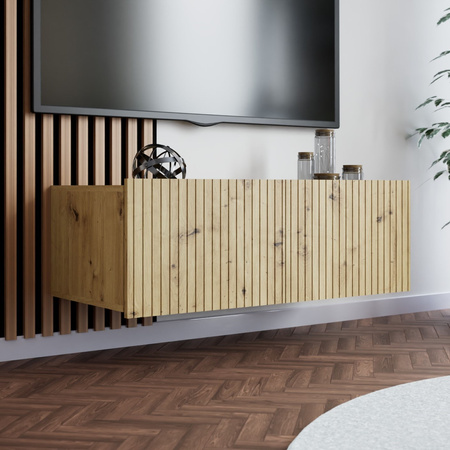 TV-Schrank Kolder 100 cm in Eiche Artisan mit geriffelten Fronten
