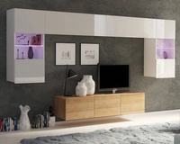 Weiß + Weiß glänzend / Goldene Eiche \ LED-Beleuchtung - Weiß