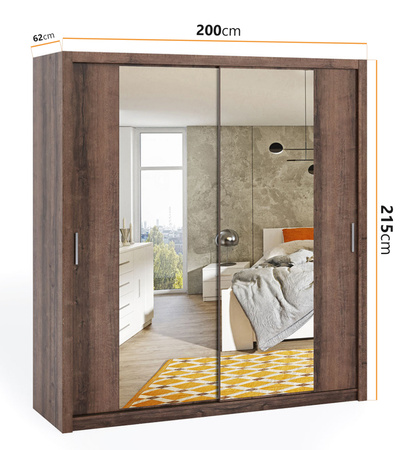 Schiebetürenschrank Tamiza 200 cm mit Spiegel Eiche Monastery