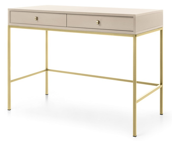 Stilvoller Schminktisch Bari mit zwei Schubladen, beige + goldene Füße
