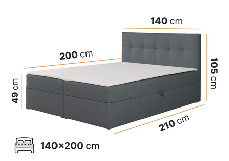 Boxbett Toronto 140×200 (Amor Velvet 4318 – Grau) mit Bonell-Matratze und Topper