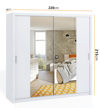 Schiebetürenschrank Tamiza 220 cm mit Spiegel Weiß Farbe