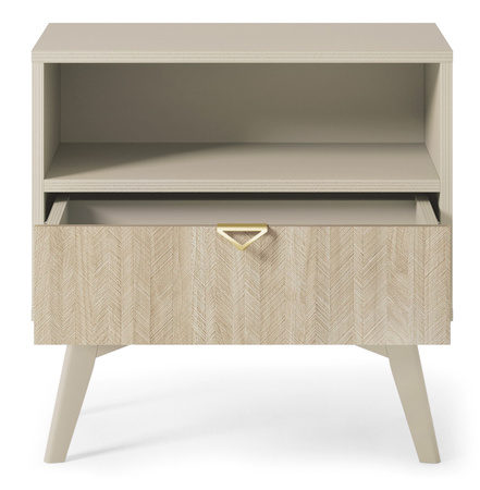 Nachttisch Silva in Sandbeige + Scandi-Fischgrätmuster