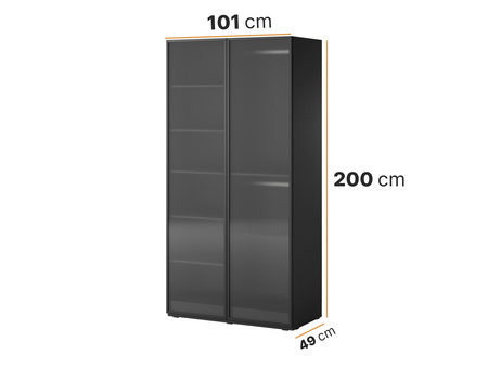 Zweitüriger Schrank Zen in Schwarz + geriffeltes Glas