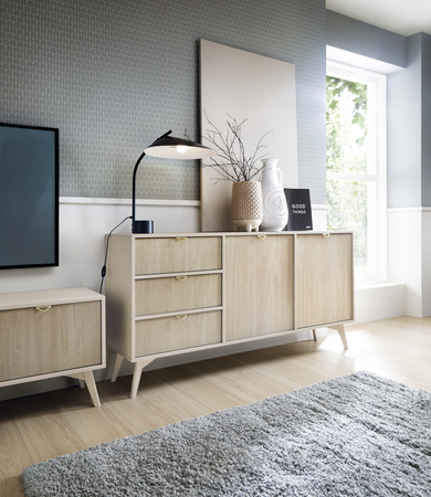 Kommode Silva KSZD-158 in Sandbeige + Scandi-Fischgrätmuster