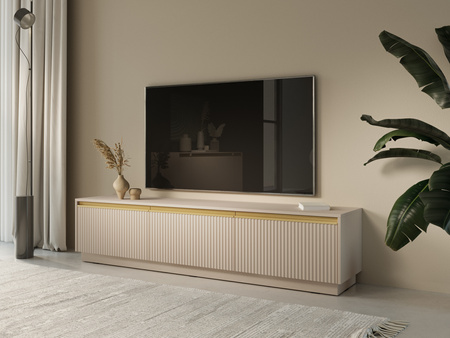 Loren TV-Schrank 180 cm in Kaschmir mit drei Türen und geriffelten Fronten