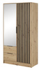 Kleiderschrank Stilo in Eiche Artisan, zweitürig, mit Spiegel und Lamellen an der Vorderseite