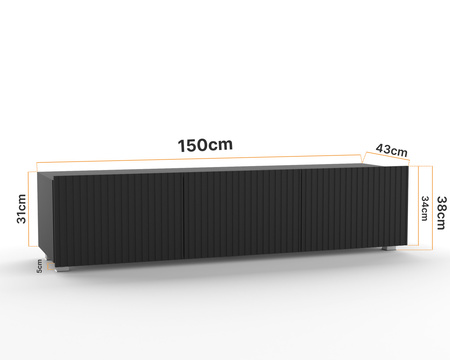 TV-Schrank Kolder 150 cm in Schwarz mit geriffelten Fronten