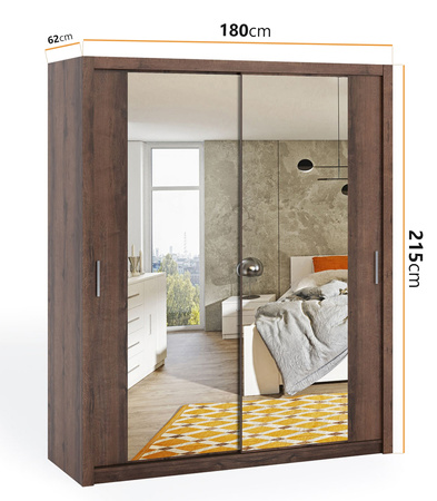 Schiebetürenschrank Tamiza 180 cm mit Spiegel Eiche Monastery