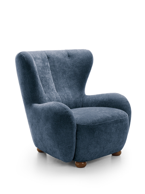 Sessel FILO Ohrensessel Dress Me 06 Blau Jeansoptik Strukturstoff Holzkugeln