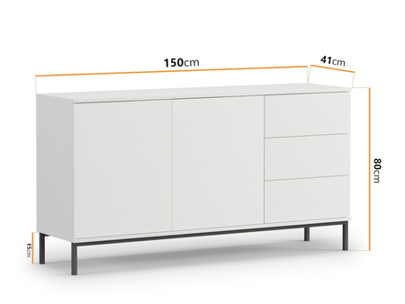 Kommode Dallas K2D3SZ Weiß mit Metallfüße