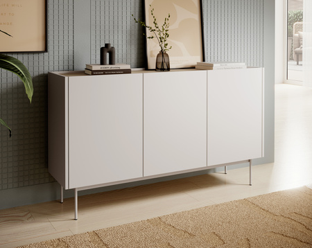 Kommode Lumo K144cm Dreitürig in Kaschmirfarbe mit Metallbeinen