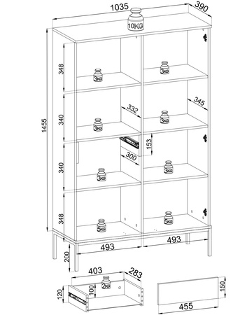 Vitrine Lagos 166 cm hoch, 2D1SZ mit Metallfüßen in Kaschmir + LED