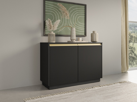 Kommode Loren 104 mit zwei Türen und geriffelten Fronten in Schwarz