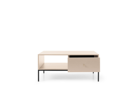 Rechteckige Couchtisch Bari mit zwei Schubladen, beige + goldene Füße