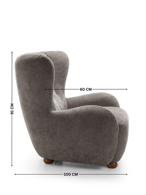 Sessel FILO Ohrensessel Dress Me 03 Taupe Strukturstoff Holzkugeln