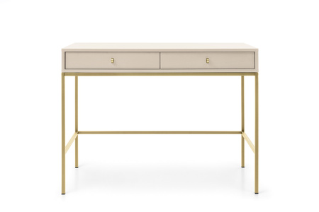 Stilvoller Schminktisch Bari mit zwei Schubladen, beige + goldene Füße