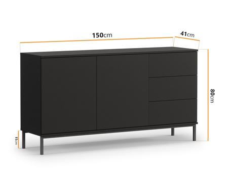 Kommode Dallas K2D3SZ Schwarz mit Metallfüße