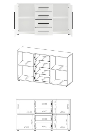 Schwarze Kommode Modena K2D4SZ 150 cm