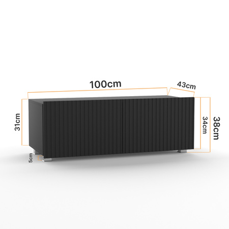 Schwarzer TV-Schrank Kolder 100 cm mit geriffelten Fronten