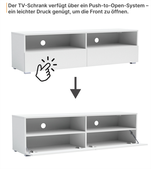 TV-Schrank Tebris 150 – mattweiß, moderne Form für geräumige Innenräume