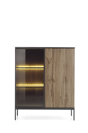 Vitrine Lagos 126 cm hoch, 2-teilig, mit Metallfüßen in Schwarz + LED