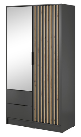 Kleiderschrank Stilo in Graphit, zweitürig, mit Spiegel und Lamellen an der Vorderseite