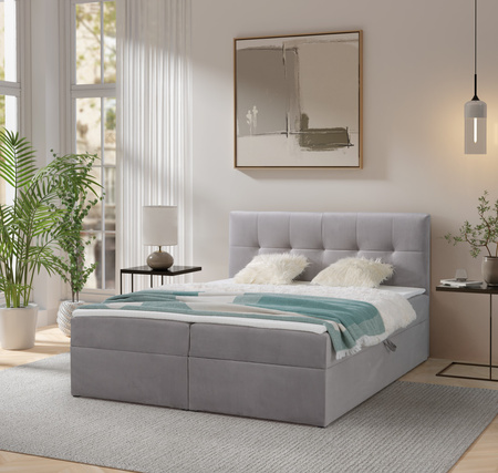 Boxbett Toronto 140×200 (Amor Velvet 4318 – Grau) mit Bonell-Matratze und Topper