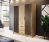 Kleiderschrank Stilo in Eiche Artisan, dreitürig, mit Schubladen und Lamellen an der Vorderseite