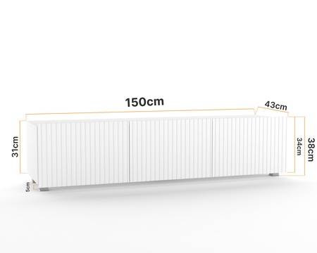 TV-Schrank Kolder 150 cm in Weiß mit geriffelten Fronten