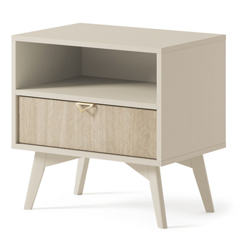 Nachttisch Silva in Sandbeige + Scandi-Fischgrätmuster