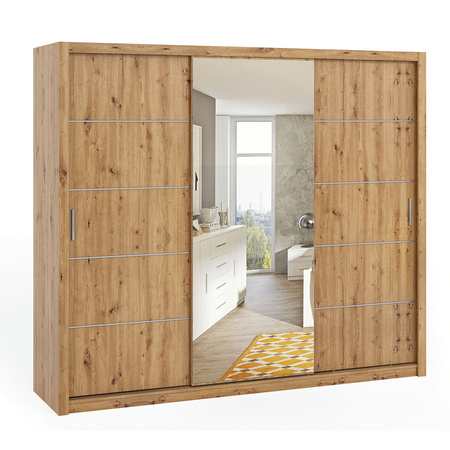 Schiebetürenschrank Tamiza 250 cm mit Spiegel Eiche Artisan
