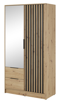 Kleiderschrank Stilo in Eiche Artisan, zweitürig, mit Spiegel und Lamellen an der Vorderseite