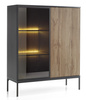 Vitrine Lagos 126 cm hoch, 2-teilig, mit Metallfüßen in Schwarz + LED