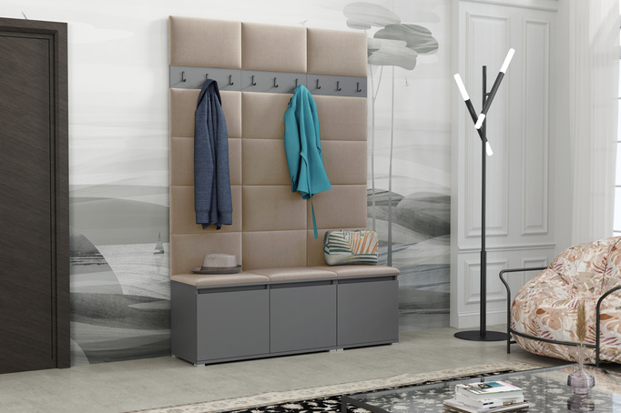 Gepolstertes Garderoben-Set Noris III – Farbe Anthrazit + Stoff Trinity 04
