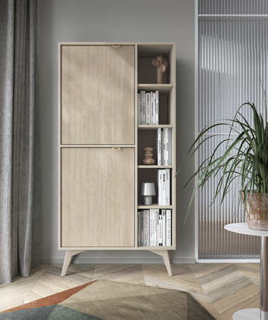 Hoher Regal Silva RG-80 in Sandbeige + Scandi-Fischgrätmuster