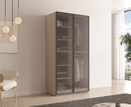 Zweitüriger Schrank Zen in Kaschmirfarbe + geriffeltes Glas