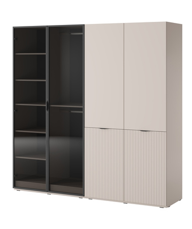 Viertüriger Schrank Zen in der Farbe Kaschmir + getöntes Glas