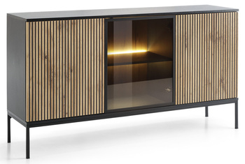 Kommode Lagos 154 cm 3D mit Metallfüßen in Schwarz + LED